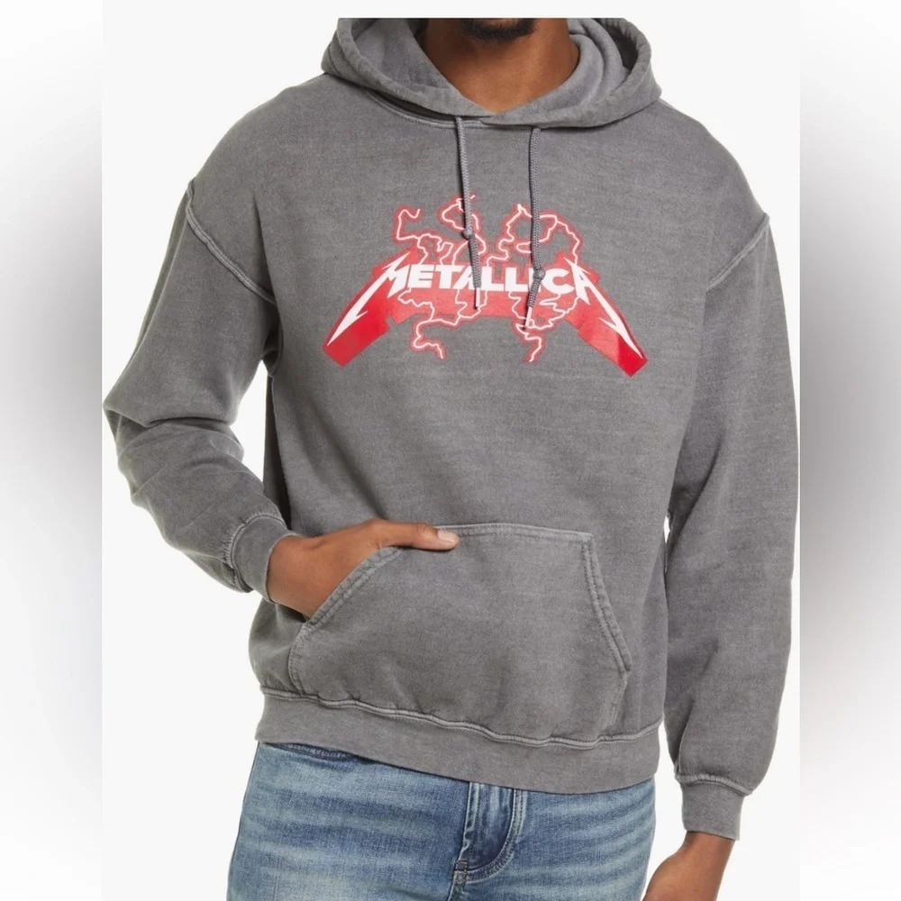 Metallica Men’s Graphic Front & Back‎ Print Grey Pullover Hoodie Size Small